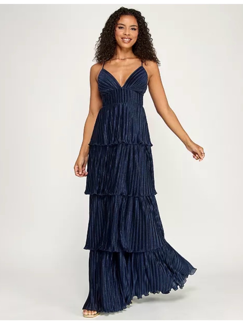 Emerald Sunday Navy Tiered Maxi Dress with V-Neck